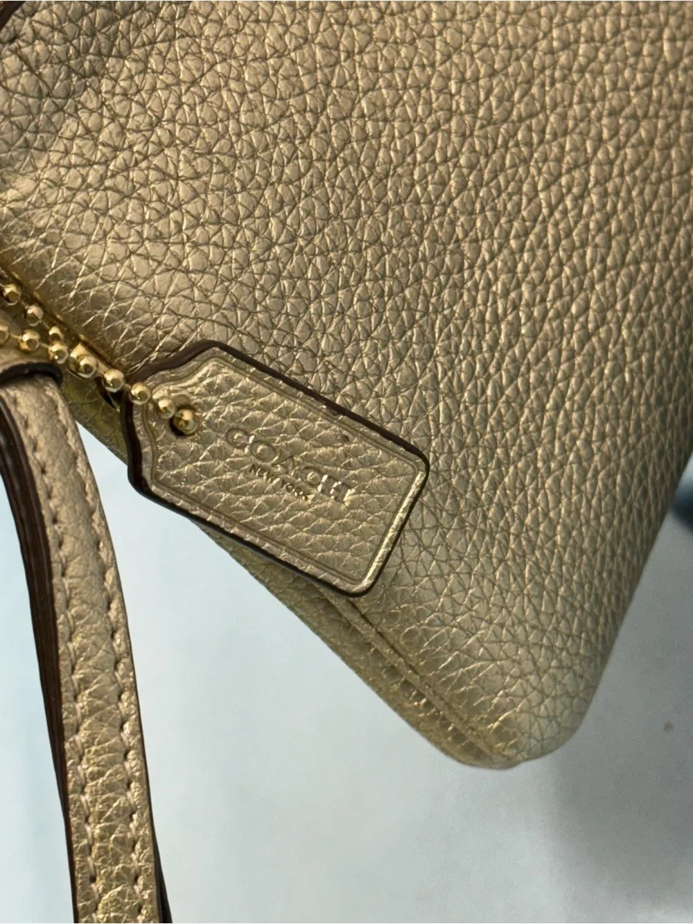 (new+tag) Coach Leather Gold Leather Double Zip Wristlet Fit Large iPhone ProMax